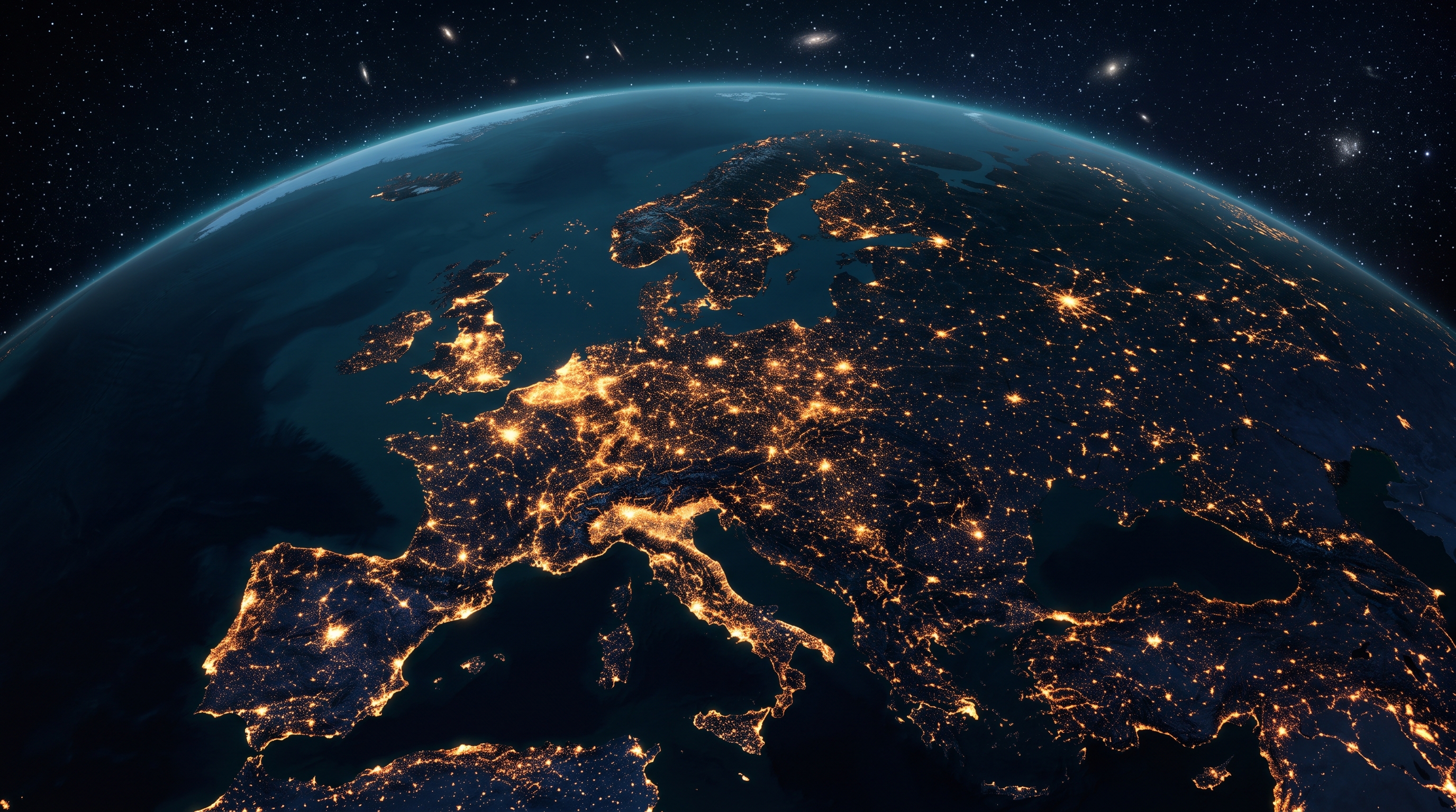Europa vanuit de ruimte 's nachts